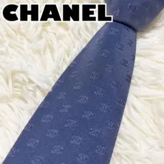 【良品】CHANEL ネクタイ　CC柄　ココマーク　ネイビー