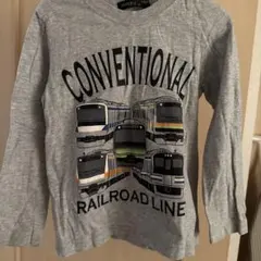 列車デザイン 長袖カットソー グレー