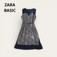 ザラベーシック ノースリーブワンピース 花柄 リゾート バイカラー リボンベルト