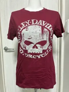 Harley-Davidson 半袖Tシャツ スカルエボエンジンSMバーガンディ