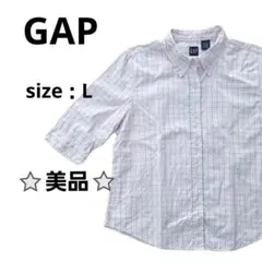 ⭐美品⭐GAP　チェック柄　五分丈シャツ　ピンク　ブルー　L　ボタンダウン