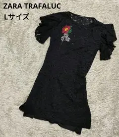ZARA TRAFALUC 黒 レース ミニワンピース 半袖 花刺繍