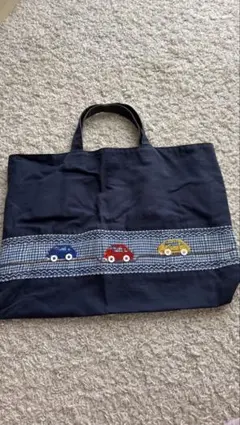 スモック刺繍 ネイビー トートバッグ 車 乗り物 レッスンバッグ
