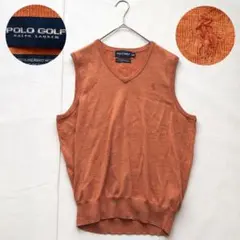 POLO GOLF メリノウール ベスト 刺繍 Lサイズ相当 オレンジ 茶