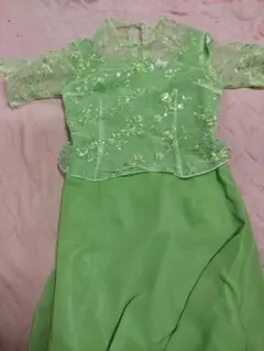 刺繍 シースルー ワンピース グリーン ロング丈 パーティー 結婚式 ドレス