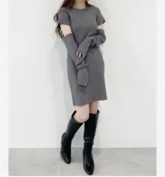 COCO DEAL アームウォーマーミニ丈リブニットワンピース　美品　グレー