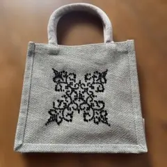 ビーズ装飾 グレー トートバッグ