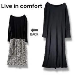 ライブインコンフォート　花柄プリーツドッキング　ロングワンピース　Ｌ