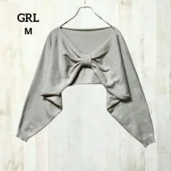 グレイル 長袖 クロップド丈ニットM アイボリー ガーリー リボン 大人可愛い