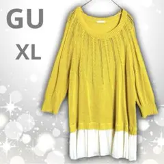 GU　ジーユー　ニット　ドッキング　ワンピ　チュニック　イエロー　ＸＬ　レース