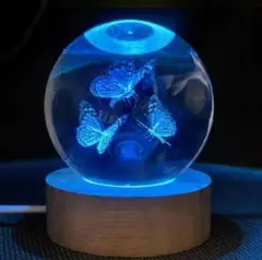 LED 蝶 光る置物 クリスタルボール ナイトライト ガラス USB 胡蝶しのぶ