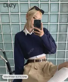 DAZY リブ編み クロップドセーター ドロップショルダー M