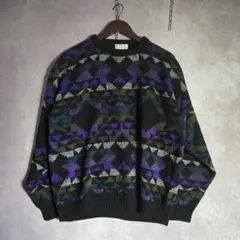 80s Vintage Patterned Knit Sweater L USA