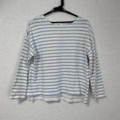 petit main LIEN ホワイト ラメ ブルー ストライプ長袖Tシャツ