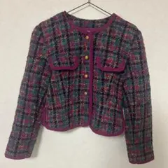 チェック柄 ツイードジャケット クロップド丈 美品