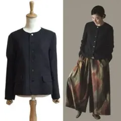 【JURGEN LEHL】 リネン ジャガード ノーカラージャケット ブラックのサムネイル