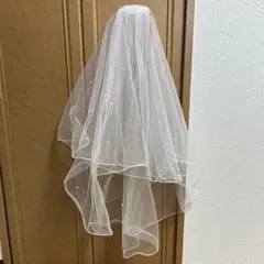 ホワイトパール装飾ウェディングショートベール