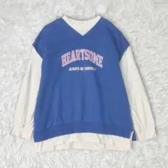 レイヤード風ゆるトップス　Ｔシャツ　ベスト　重ね着風　スポーティー　カレッジロゴ
