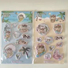日焼けキティ　ウォーターシール 水入りぷっくりシールMINISO 2点セット
