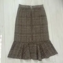 チャオパニック ブラウン チェック タイト マーメイドスカート 膝丈 フリー