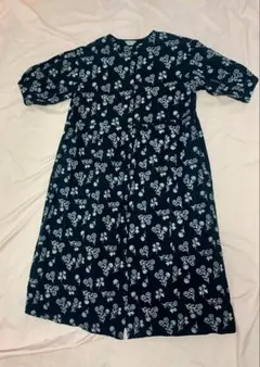 サマンサモスモス 花柄刺繍 ロングワンピース M 黒 前開き