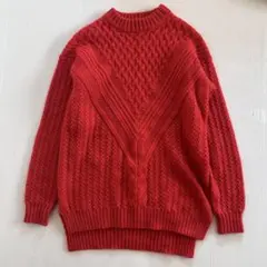 Rosso モヘヤ　ケーブル編みニット　赤　長袖　クルーネック