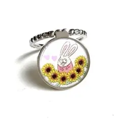 スマホリング バンカーリング　うさぎ　ひまわり　ハンドメイド