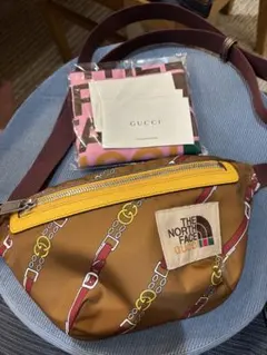 o12【美品】保存袋付 グッチ ノースフェイス コラボ ナイロンウエスト