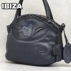 極美品✨ イビサ ハンドバッグ オールレザー 花柄 パッチワーク 犬 黒 