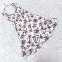 【レストローズ】 (M〜L) キャミワンピース シャーリング 花柄 ギャザー