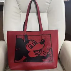 COACH ミッキー キースヘリング トートバッグ 赤 レザー 本革