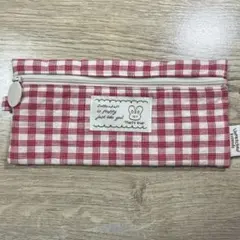 モノライク アンマッチフレンズファブリックチェックペンシルケース Red