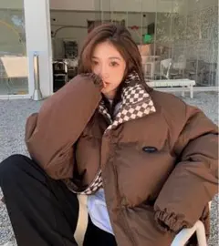 EPICKS チェッカー中綿ジャケット ブラウン ダウンジャケット レディース