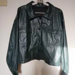 ダークグリーン クロップドレザージャケット