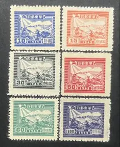 旧中国切手 香港商務版長城航空票1940年 8種 無水印未使用美品 希少