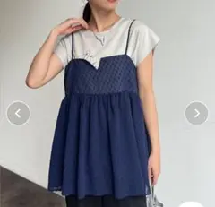 シェトワ　ジャガードキャミブラウス　ネイビー