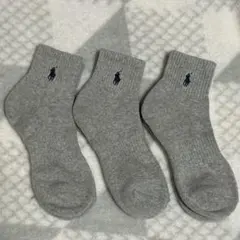 ポロ・ラルフ・ローレン ロゴ入り グレー ソックス 3足セット24-26cm