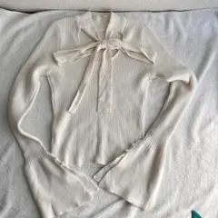 グレイル GRL ニットセーター フレア袖 長袖 リボン付き ホワイト