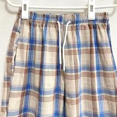 チェック ワイドパンツ ブルー ベージュ 柄パンツ パンツ イージーパンツ