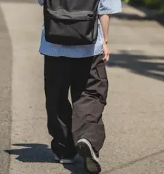 裏メッシュ　撥水　ワイドイージーカーゴパンツ　黒　L　ナイロン　韓国　ストリート
