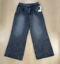 Classical Origin　ヴィンテージ加工ワイドバギーフレアデニムパンツ