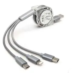 3in1 充電ケーブル 1m 巻取りUSBケーブル iPhone シルバー