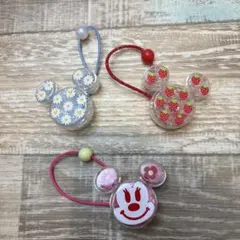 ミッキー型　ミニー　ヘアゴム3個セット　髪ゴム シャカシャカ　いちご　花