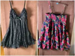 レースイレヘムキャミソール　花柄ミニワンピース キャミソール 2点セットM