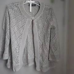 レース編みライトグレー長袖カーディガン サイズ11