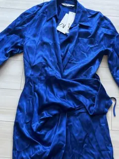 ZARA サテン長袖シャツ XS 青