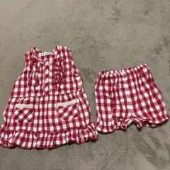 春服❤️赤 ギンガムチェック トップス＆ショートパンツ セット 95cm
