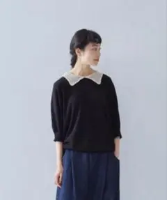 アトリエナルセ ラミーコットン クロシェカラー サマーニット 黒