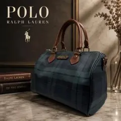 90s POLO RALPH LAURENチェック柄レザーミニボストンバッグのサムネイル