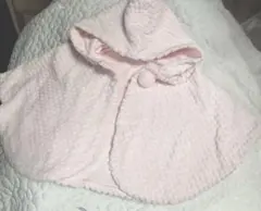 ミキハウス フード付きピンクポンチョ　厚手　手触り○ 女の子　ピンク　ポンチョ